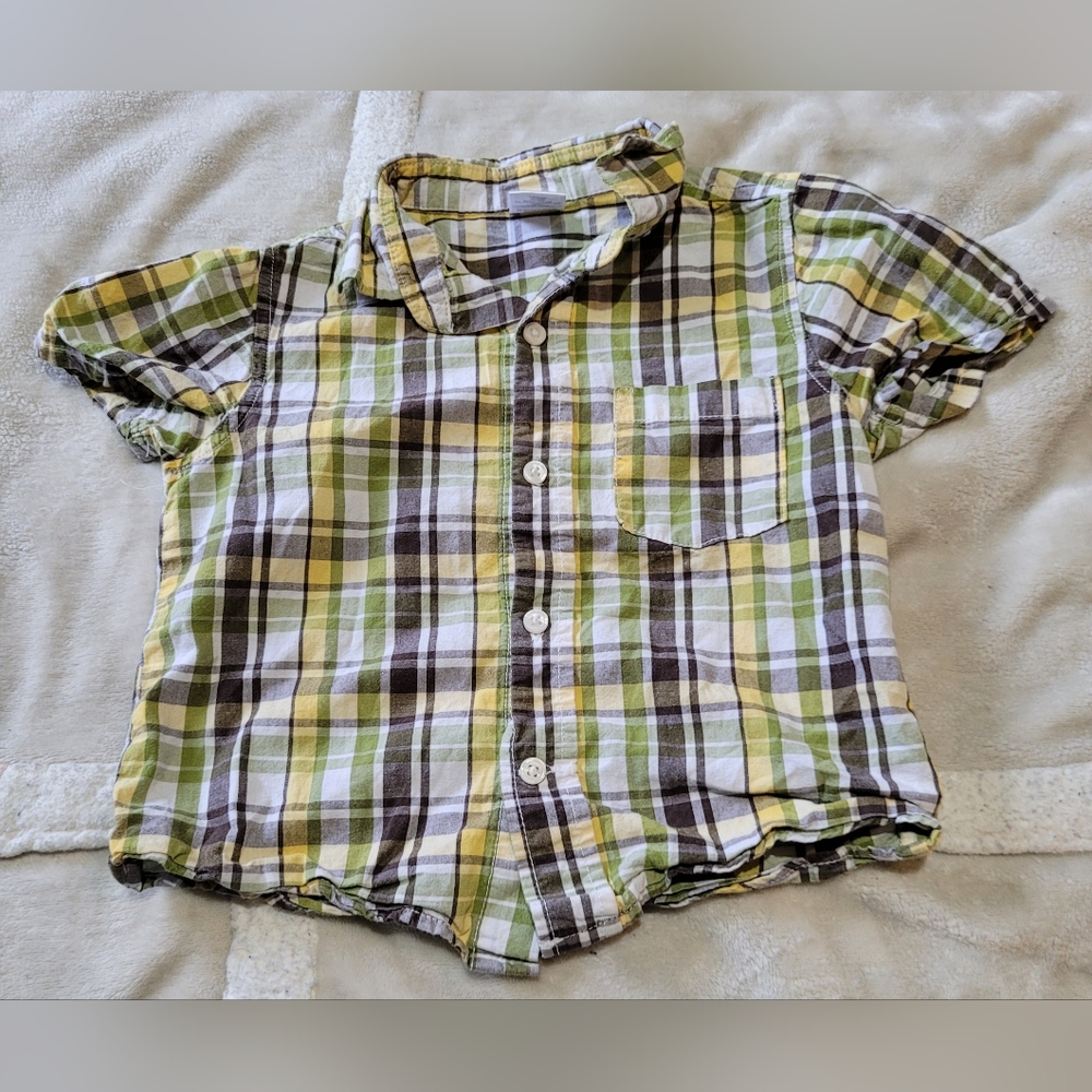 🎉5/$20 Gymboree Baby Boy 18-24 Months Yellow Plaid Short Sleeve Shirt